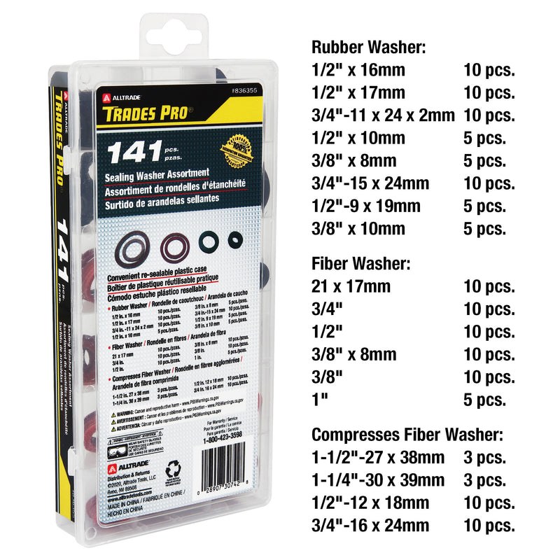 Trades Pro 141 Pc. Rubber Sealing Washer Assortment - 836355
