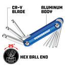 8 Pc. Metric Ball End Folding Hex Key Wrench Set - 1.5mm to 8mm