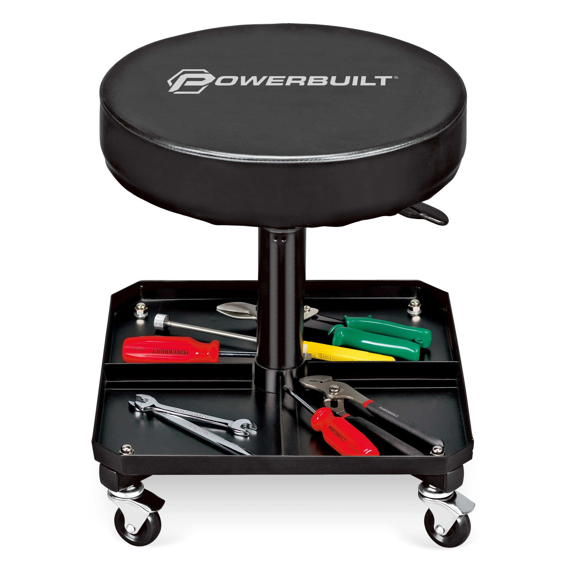 Rolling Seat Height Adjustable Garage Stool with Tool Tray