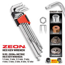 9 Piece Zeon Metric Hex Key Wrench Set for Damaged Fasteners