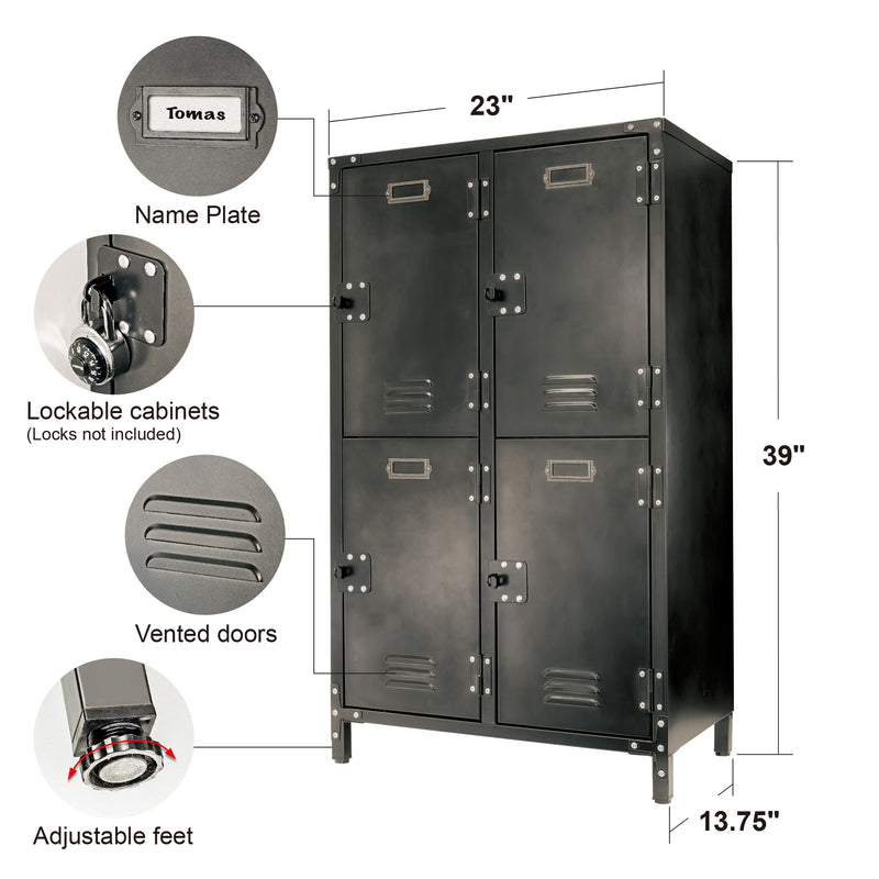 4 Door Steel Locker with Dark Weathered Finish