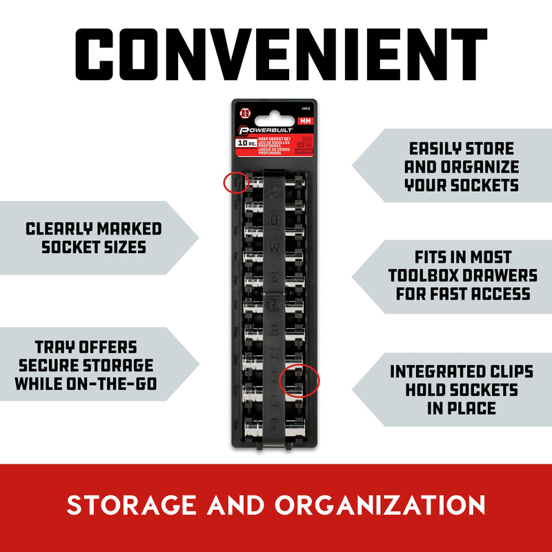 10 Piece 1/4 in. Dr. Metric 6 Pt. Deep Socket Set