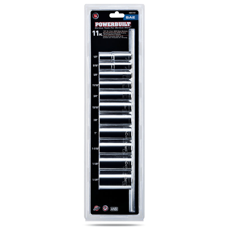 Powerbuilt 11  pc. 1/2" Drive SAE Deep Socket Set   6 Pt. - 641747