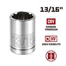 Powerbuilt 1/2 Inch Drive x 13/16 Inch 12 Point Shallow Socket - 642004