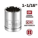 Powerbuilt 1/2 Inch Drive x 1-1/16 Inch 12 Point Shallow Socket - 642008