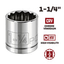 Powerbuilt 1/2 Inch Drive x 1-1/4 Inch 12 Point Shallow Socket - 642011