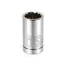 Powerbuilt 1/2 Inch Drive x 15 MM 12 Point Shallow Socket - 642013