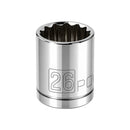 Powerbuilt 1/2 Inch Drive x 26 MM 12 Point Shallow Socket - 642023