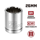 Powerbuilt 1/2 Inch Drive x 26 MM 12 Point Shallow Socket - 642023