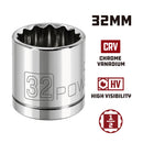 Powerbuilt 1/2 Inch Drive x 32 MM 12 Point Shallow Socket - 642025