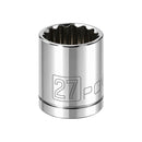 Powerbuilt 1/2 Inch Drive x 27 MM 12 Point Shallow Socket - 642034