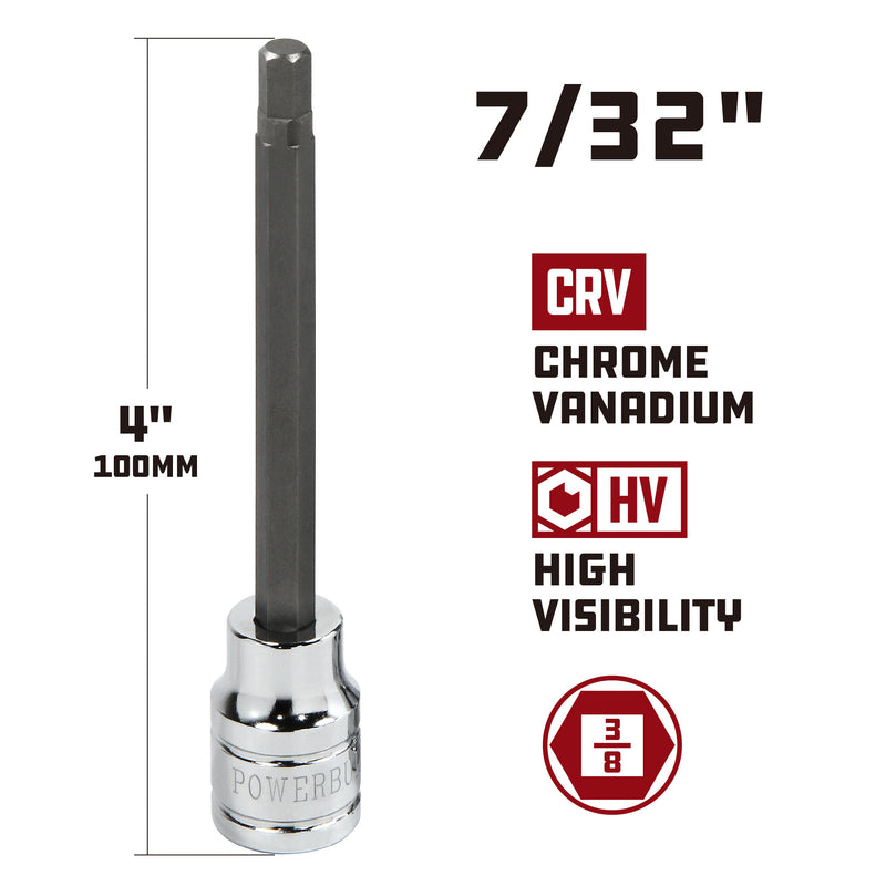 Powerbuilt 3/8 in. Drive X 7/32 in. Extra Long Hex Bit Socket, 4 in. Long