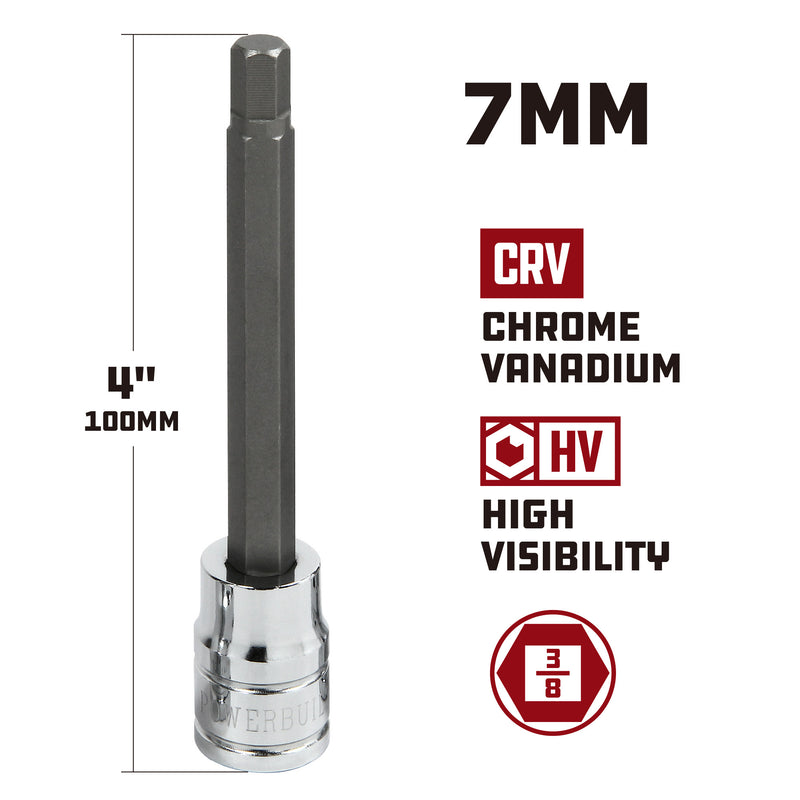 Powerbuilt 3/8 in. Drive X 7mm Extra Long Hex Bit Socket, 4 in. Long - 642332