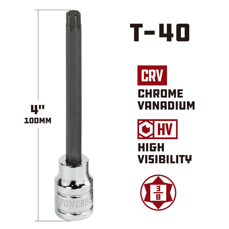 Powerbuilt 3/8 in. Drive X T-40 Extra Long Hex Bit Socket, 4 in. Long - 642335