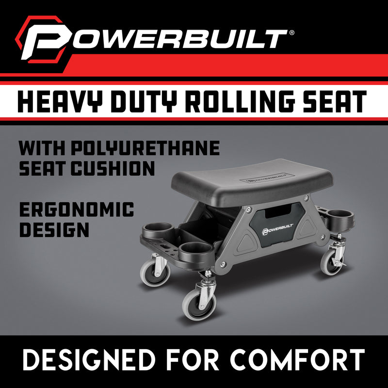 Powerbuilt Heavy Duty Rolling Seat With Cushion Seat - 642924ECE