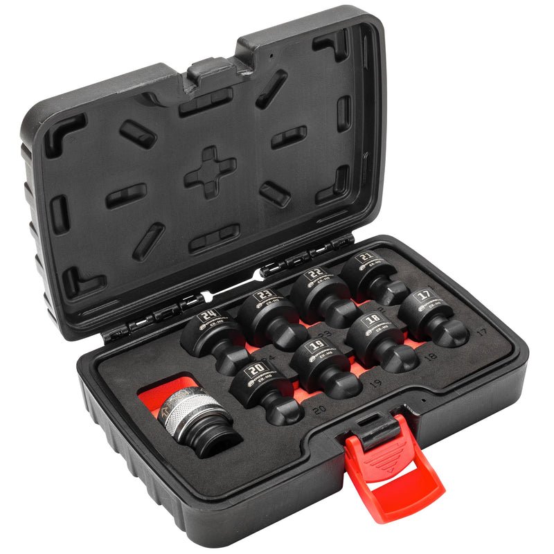 Powerbuilt 9 Piece 1/2 Inch Drive Metric Quick-Change Swivel Socket Set with Adapter - 643031ECE