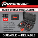 Powerbuilt 15 Piece 1/2 Inch Drive Metric Quick-Change Swivel Socket Set with Adapter - 643032ECE