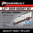 Powerbuilt 11 Piece 12 Point SAE Deep Socket Set - 643047ECE