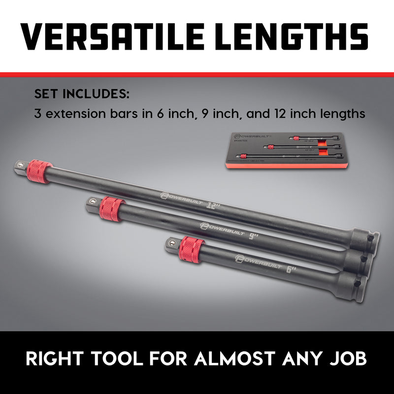 Powerbuilt 3 Piece Quick Release 3/8-Inch Drive Extension Bar Set - 643067ECE