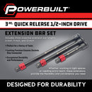 Powerbuilt 3 Piece Quick Release 1/2-Inch Drive Extension Bar Set - 643068ECE