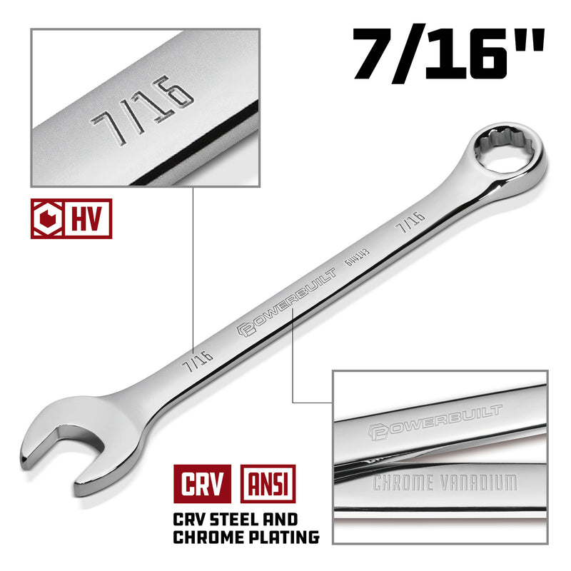 Powerbuilt 7/16 Inch Fully Polished SAE Combination Wrench - 644143