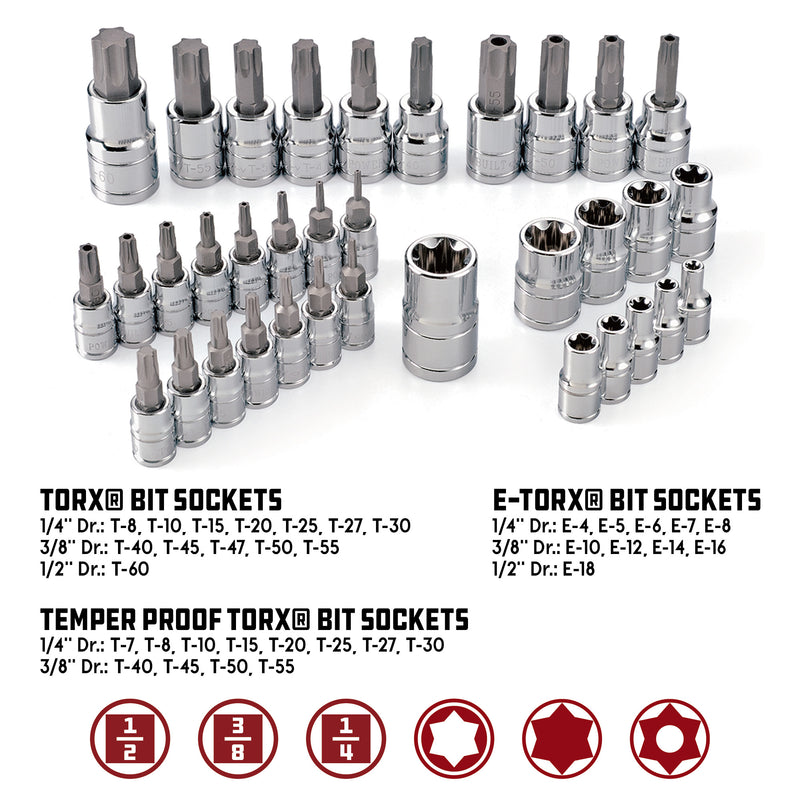Powerbuilt 35 Piece 1/4 Inch, 3/8 Inch, and 1/2 Inch Drive Master Torx Set - 645020