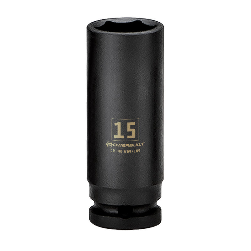 Powerbuilt 3/8 in. Drive x 15 mm 6 Point Deep Well Impact Socket - 647149