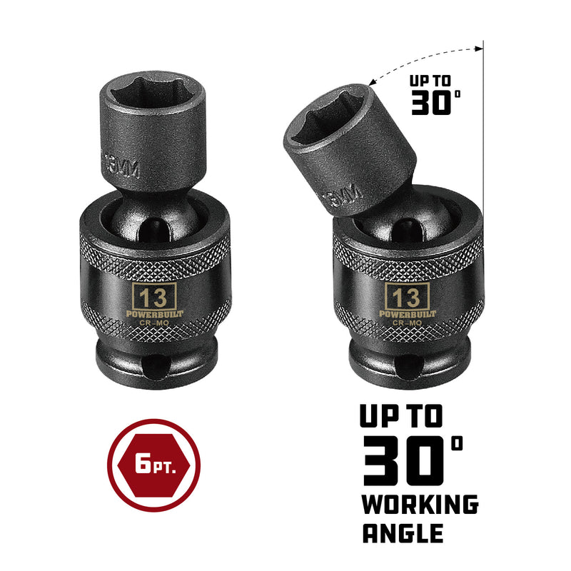 3/8 in. Dr. Universal Joint Impact Sockets - Metric