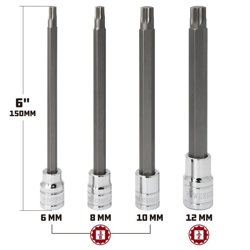 4 Pc. 6 in. Long Reach Triple Square Bit Socket Set