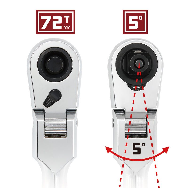 Pro Tech 1/4 in. Dr. 7 in. Long Reach Flex Head Ratchet