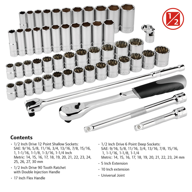 54 Pc. 1/2 in. Drive SAE/Metric Master Socket and Accessory Set