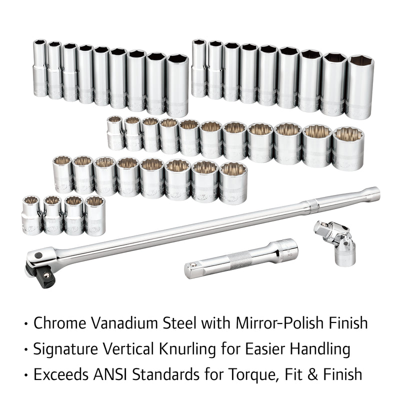 45 Pc. 1/2 in. Drive SAE/Metric Master Mechanics Tool Set