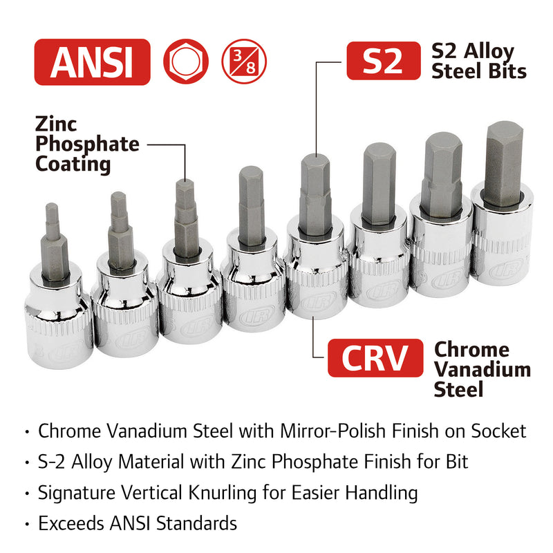 8 Pc. 3/8 in. Drive Hex Bit Socket Set - Metric