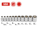 11 Pc. 1/4 in. Drive Shallow Socket Set - Metric 6 Pt.