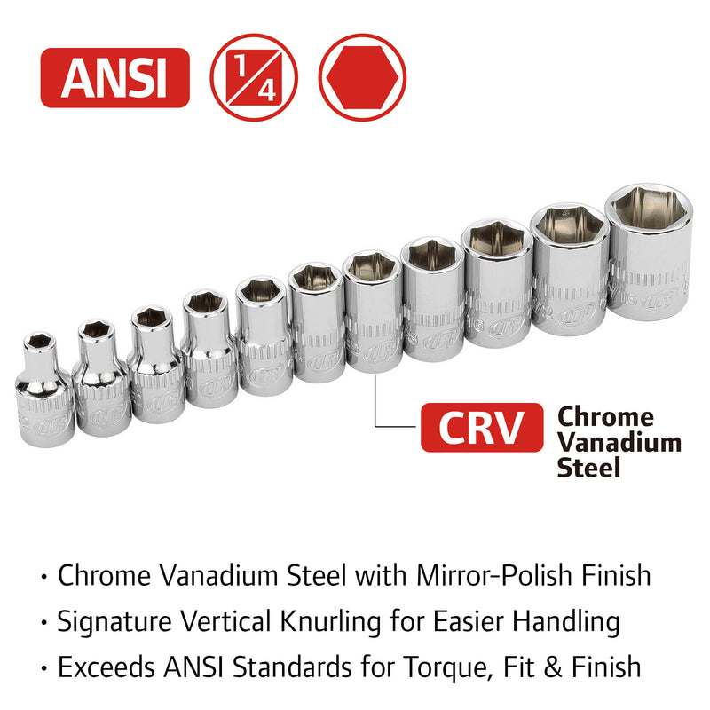 11 Pc. 1/4 in. Drive Shallow Socket Set - SAE 6 Pt.