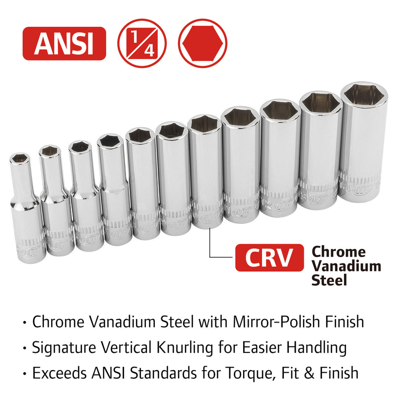 11 Pc. 1/4 in. Drive Deep Socket Set - Metric 6 Pt.