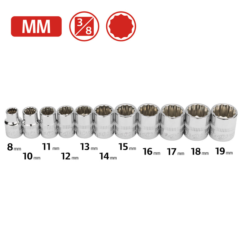 11 Pc. 3/8 in. Drive Shallow Socket Set - Metric 12 Pt.