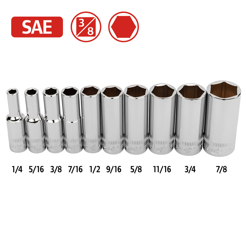10 Pc. 3/8 in. Drive Deep Socket Set - SAE 6 Pt.
