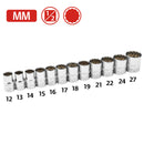 12 Pc. 1/2 in. Drive Shallow Socket Set - Metric 12 Pt.