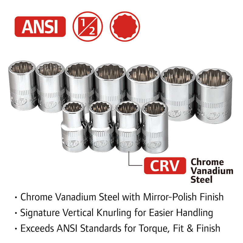 12 Pc. 1/2 in. Drive Shallow Socket Set - SAE 12 Pt.