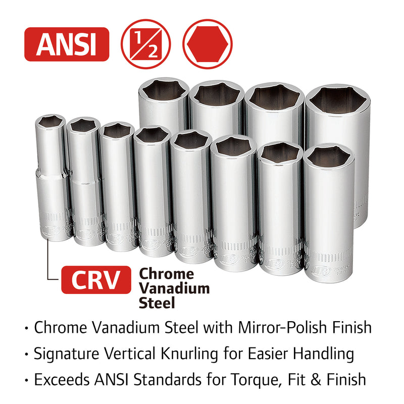 12 Pc. 1/2 in. Drive Deep Socket Set - SAE 6 Pt.