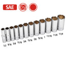 12 Pc. 1/2 in. Drive Deep Socket Set - SAE 6 Pt.