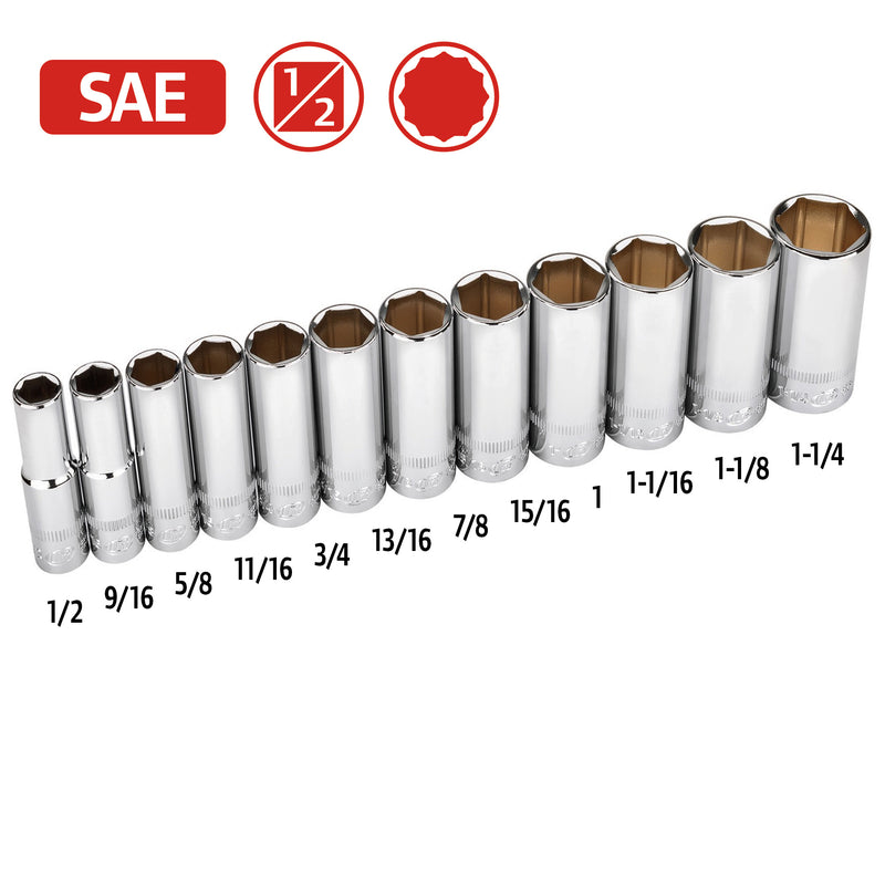 12 Pc. 1/2 in. Drive Deep Socket Set - SAE 6 Pt.