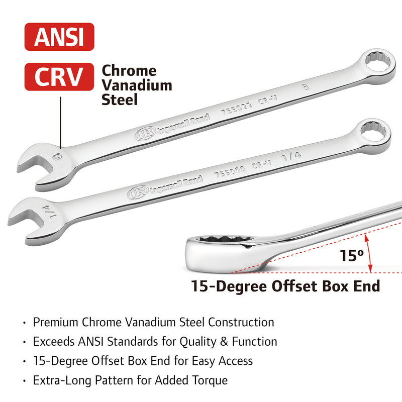 11 Pc. Long Pattern Combination Wrench Set - SAE