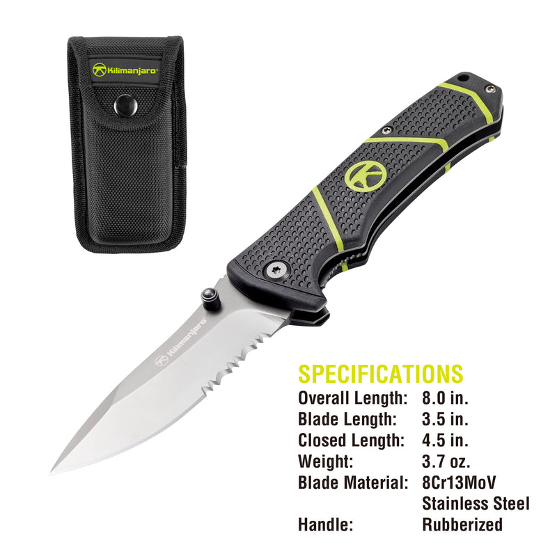 Kibo 7 in. Folding Knife - Drop Point Serrated Blade