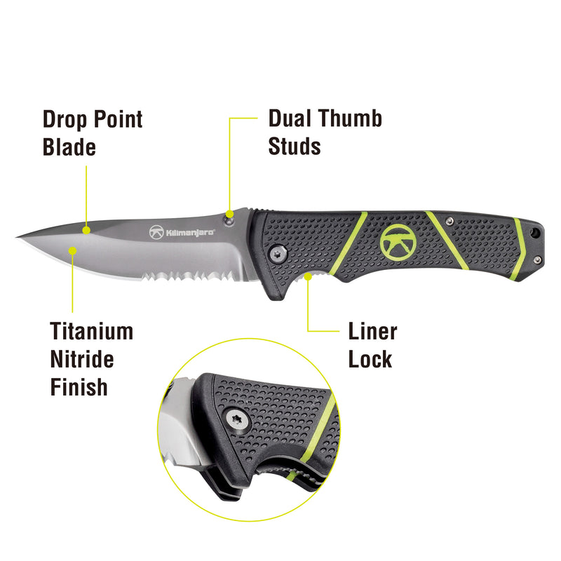 Kibo 7 in. Folding Knife - Drop Point Serrated Blade