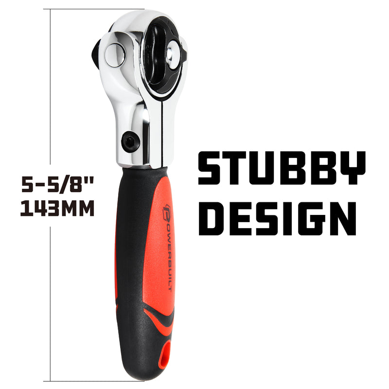 Powerbuilt 3/8 Inch Drive Swivel Head Stubby Ratchet - 940482