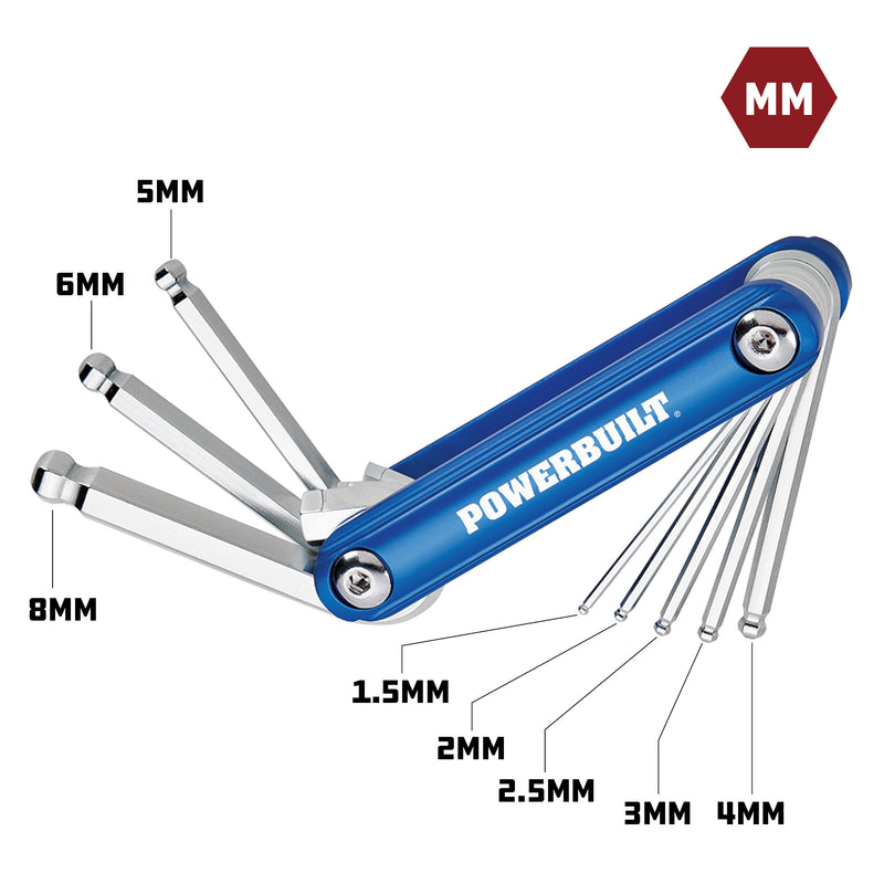 8 Pc. Metric Ball End Folding Hex Key Wrench Set - 1.5mm to 8mm