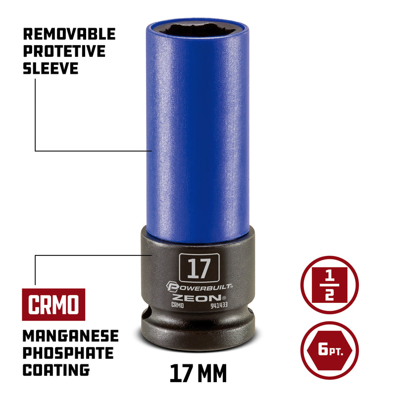 Powerbuilt 17mm Zeon Lug Nut Socket Set for Damaged Lug Nuts - 941433M
