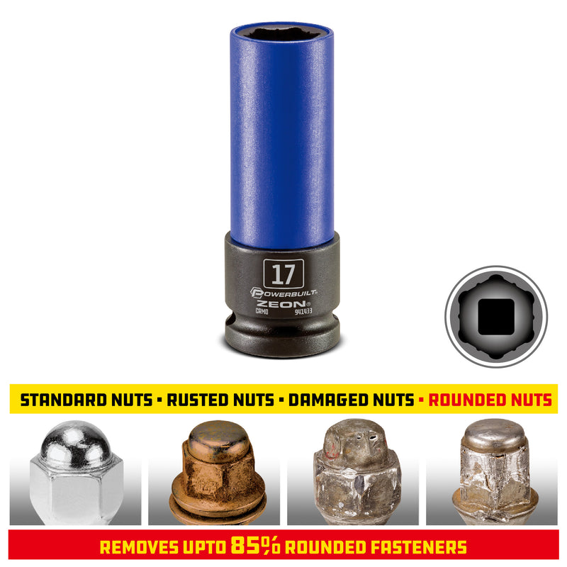 Powerbuilt 17mm Zeon Lug Nut Socket Set for Damaged Lug Nuts - 941433M